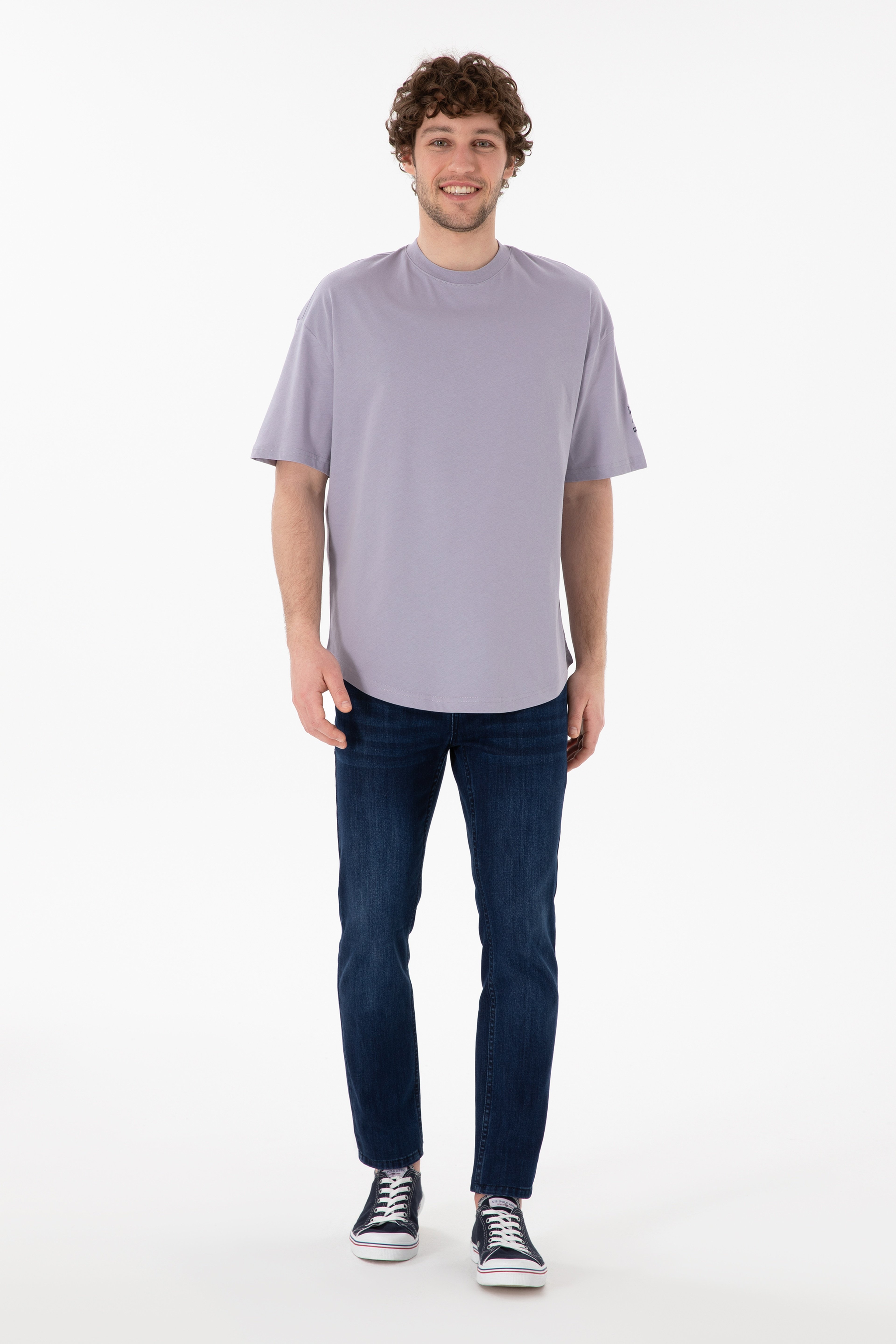 Erkek Long Fit Bisiklet Yaka Gri Basic Tişört