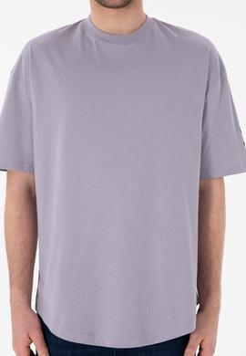 Erkek Long Fit Bisiklet Yaka Gri Basic Tişört - 50305988108