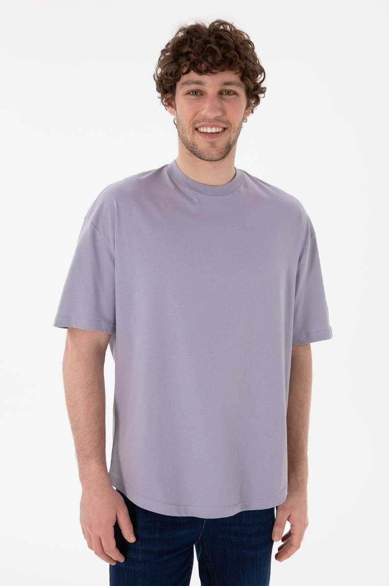 Erkek Long Fit Bisiklet Yaka Gri Basic Tişört