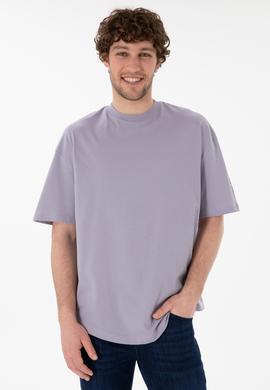 Erkek Long Fit Bisiklet Yaka Gri Basic Tişört - 50305988108