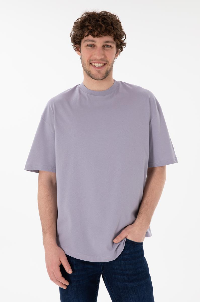 Erkek Long Fit Bisiklet Yaka Gri Basic Tişört