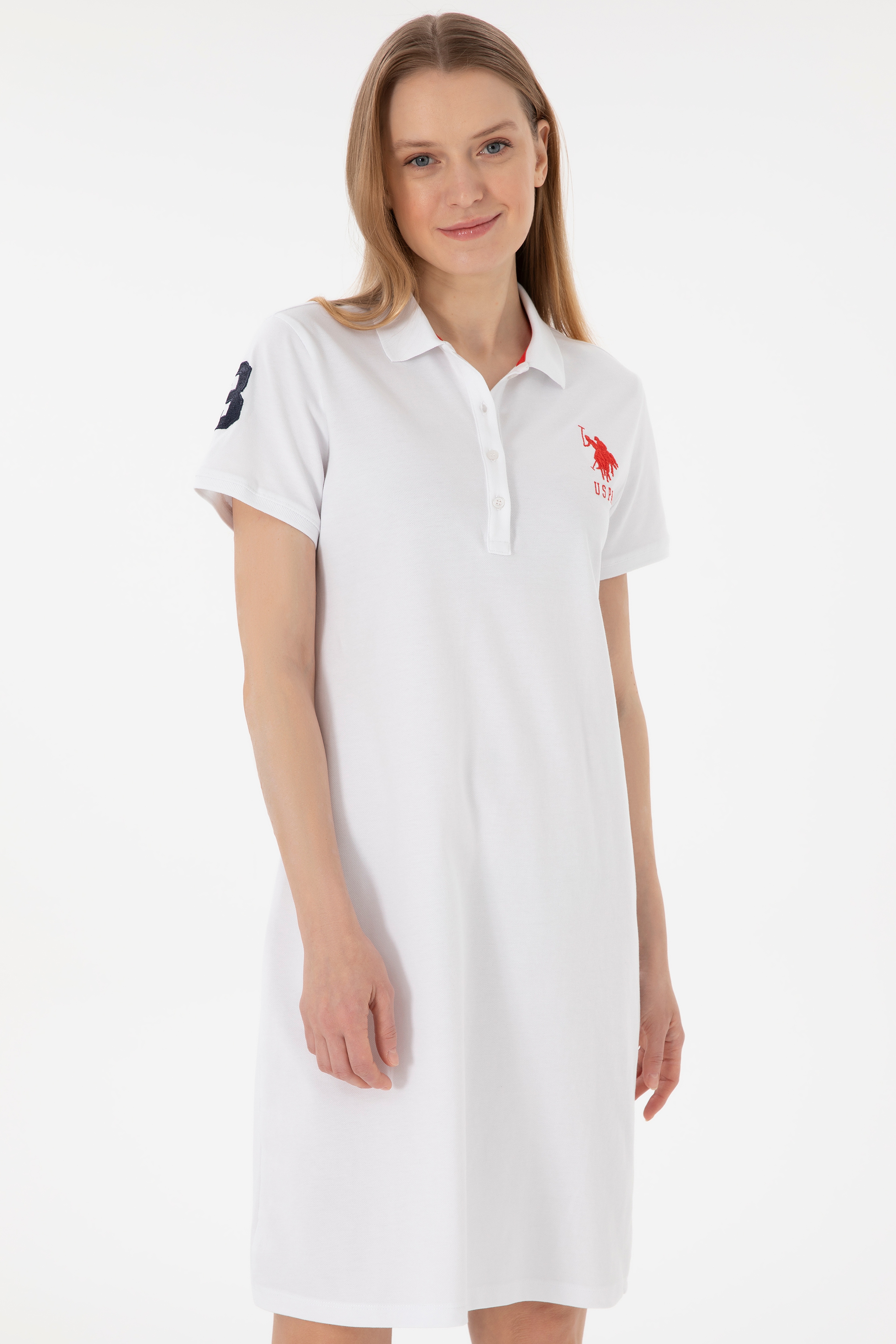 Kadın Beyaz Polo Yaka Mini Boy Örme Elbise - Image 2