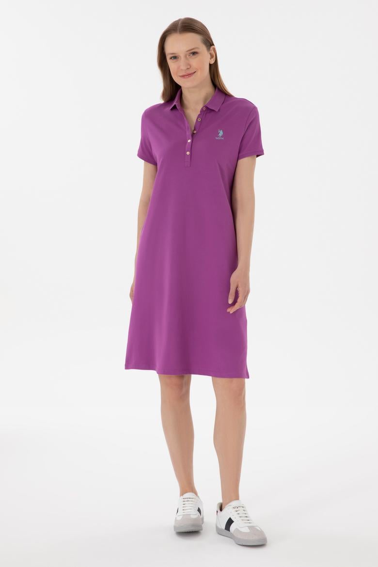 Kadın Mor Polo Yaka Mini Boy Örme Elbise