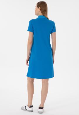 Kadın Saks Polo Yaka Mini Boy Örme Elbise - 50280038030