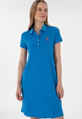 Kadın Saks Polo Yaka Mini Boy Örme Elbise - 50280038030