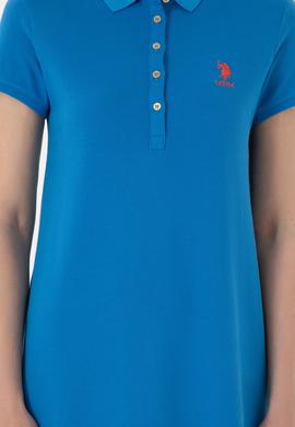 Kadın Saks Polo Yaka Mini Boy Örme Elbise - 50280038030