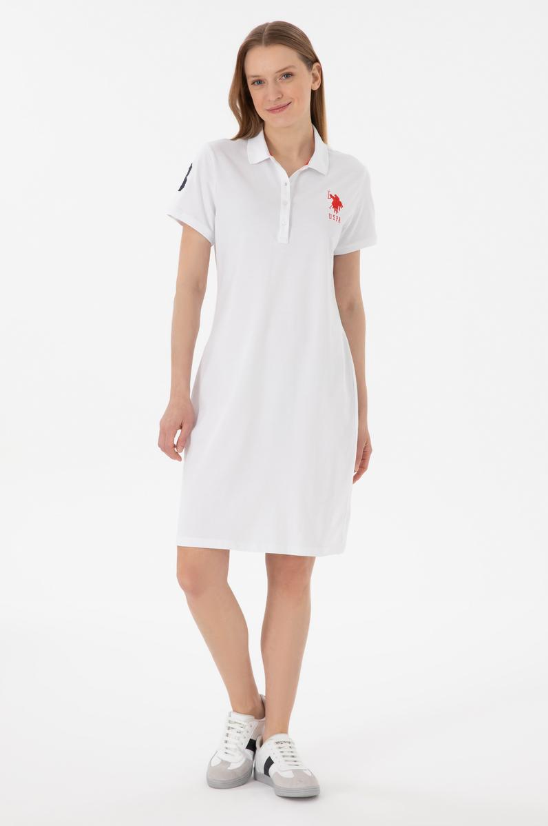 Kadın Beyaz Polo Yaka Mini Boy Örme Elbise