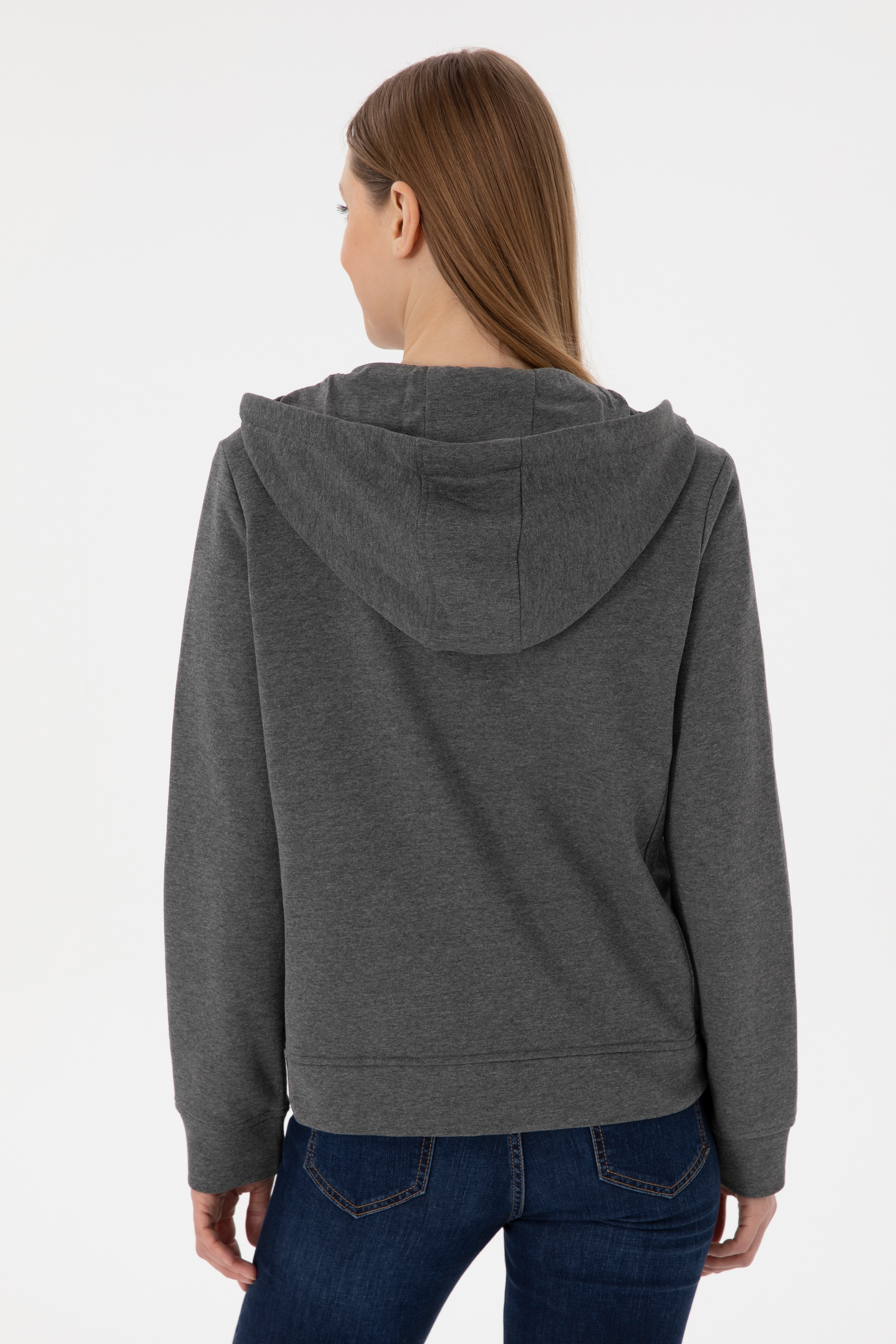 Kadın Antrasit Melanj Basic Sweatshirt - Image 5