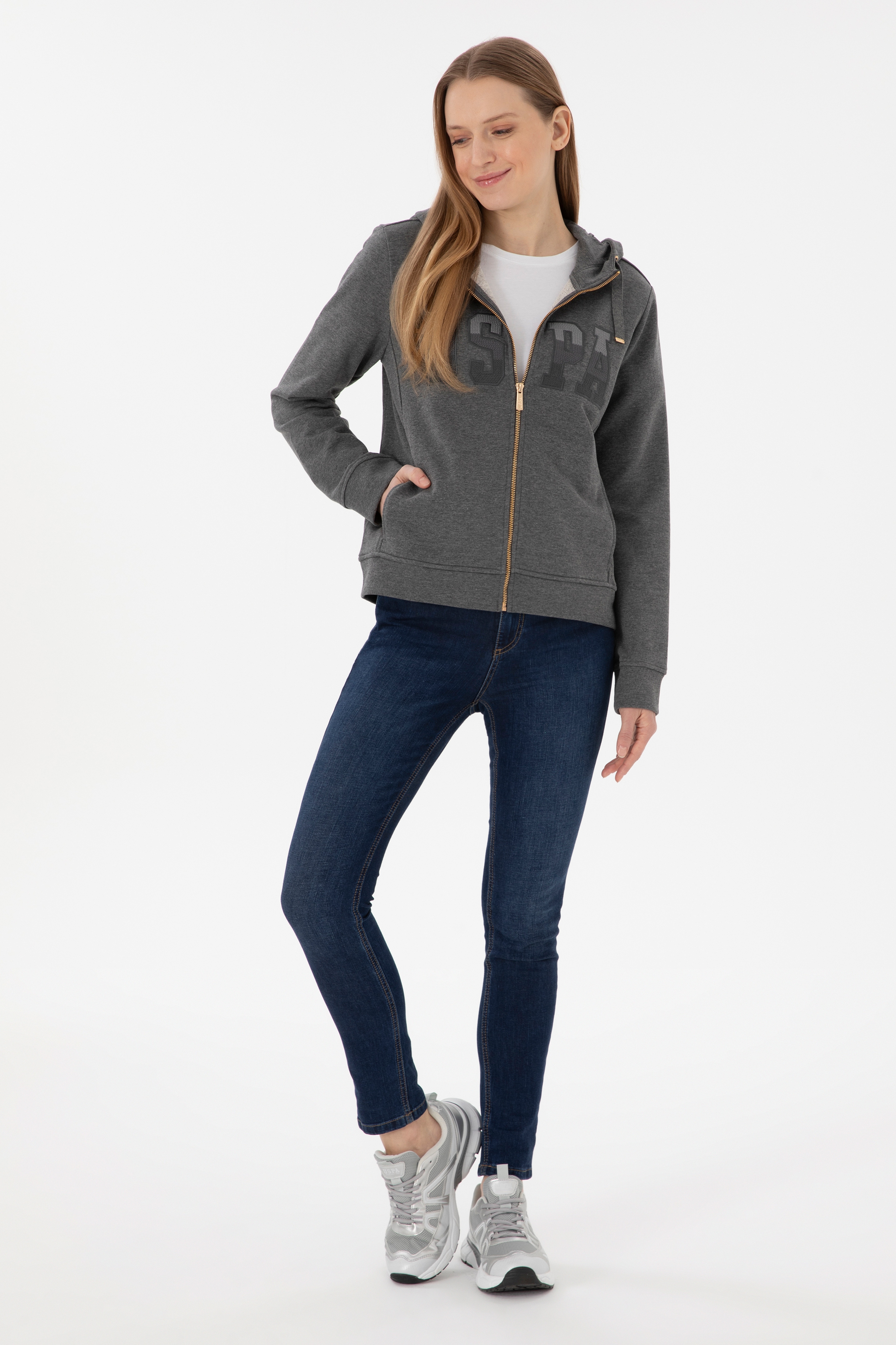 Kadın Antrasit Melanj Basic Sweatshirt - Image 4