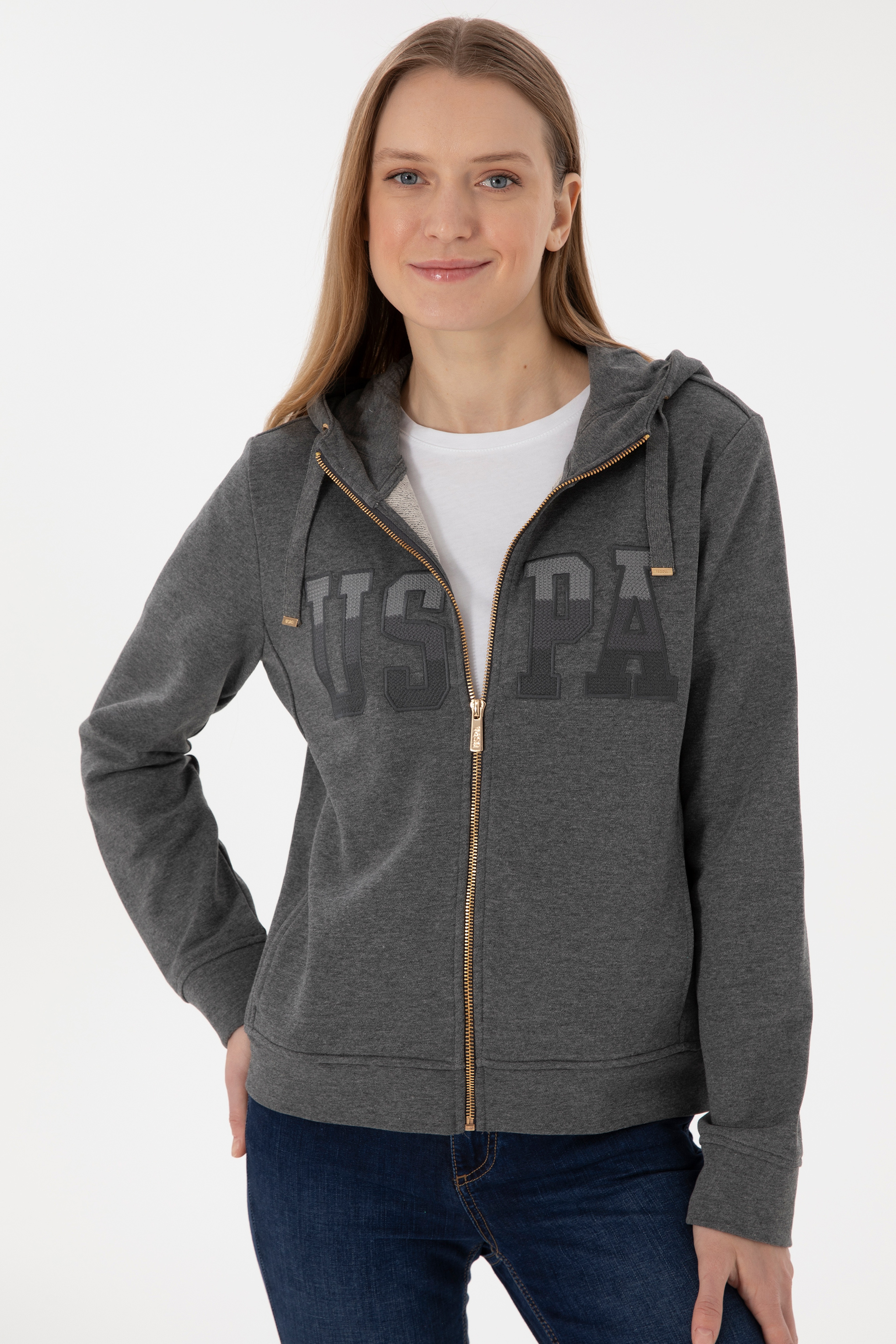 Kadın Antrasit Melanj Basic Sweatshirt - Image 3
