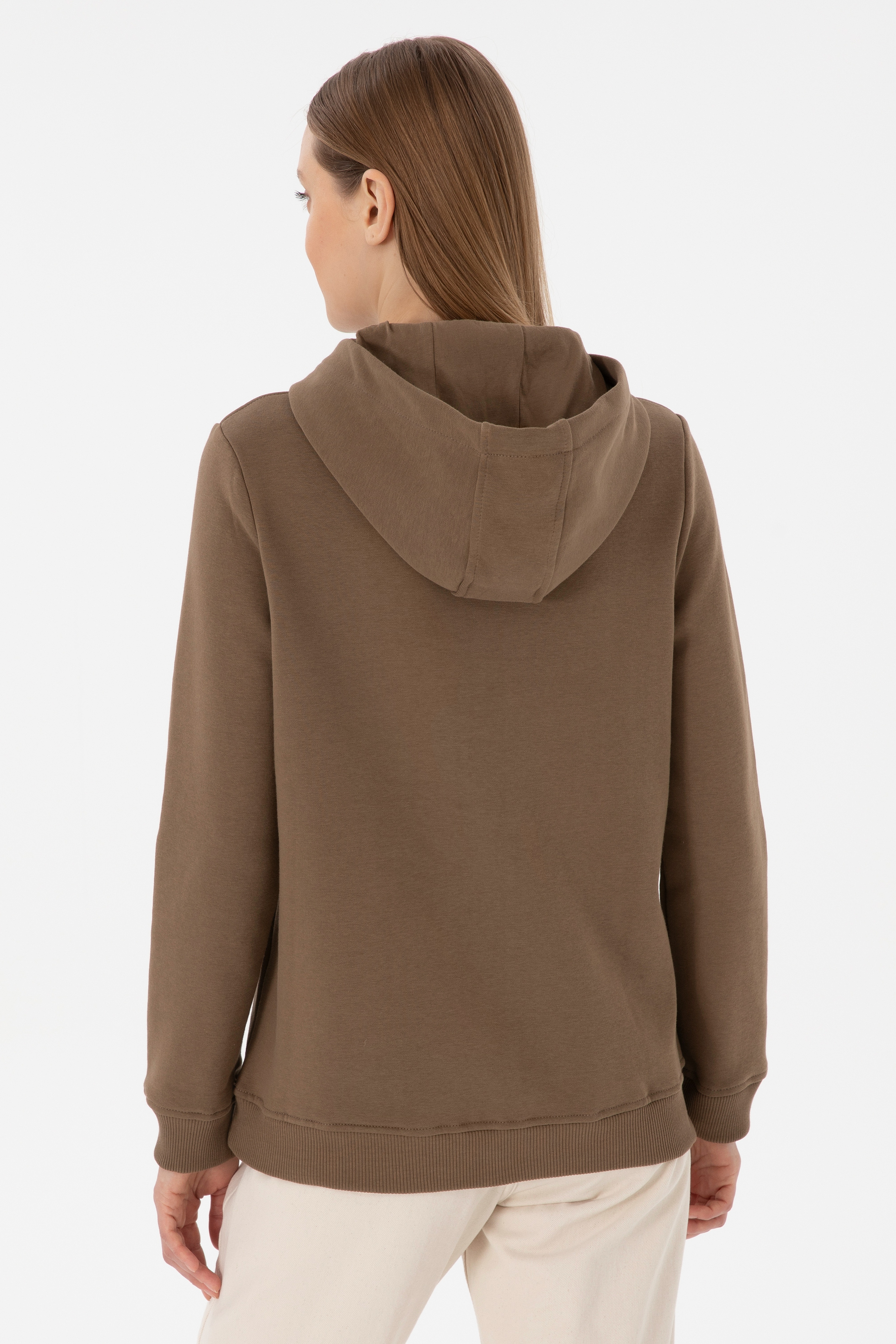 Kadın Haki Basic Sweatshirt - Image 5