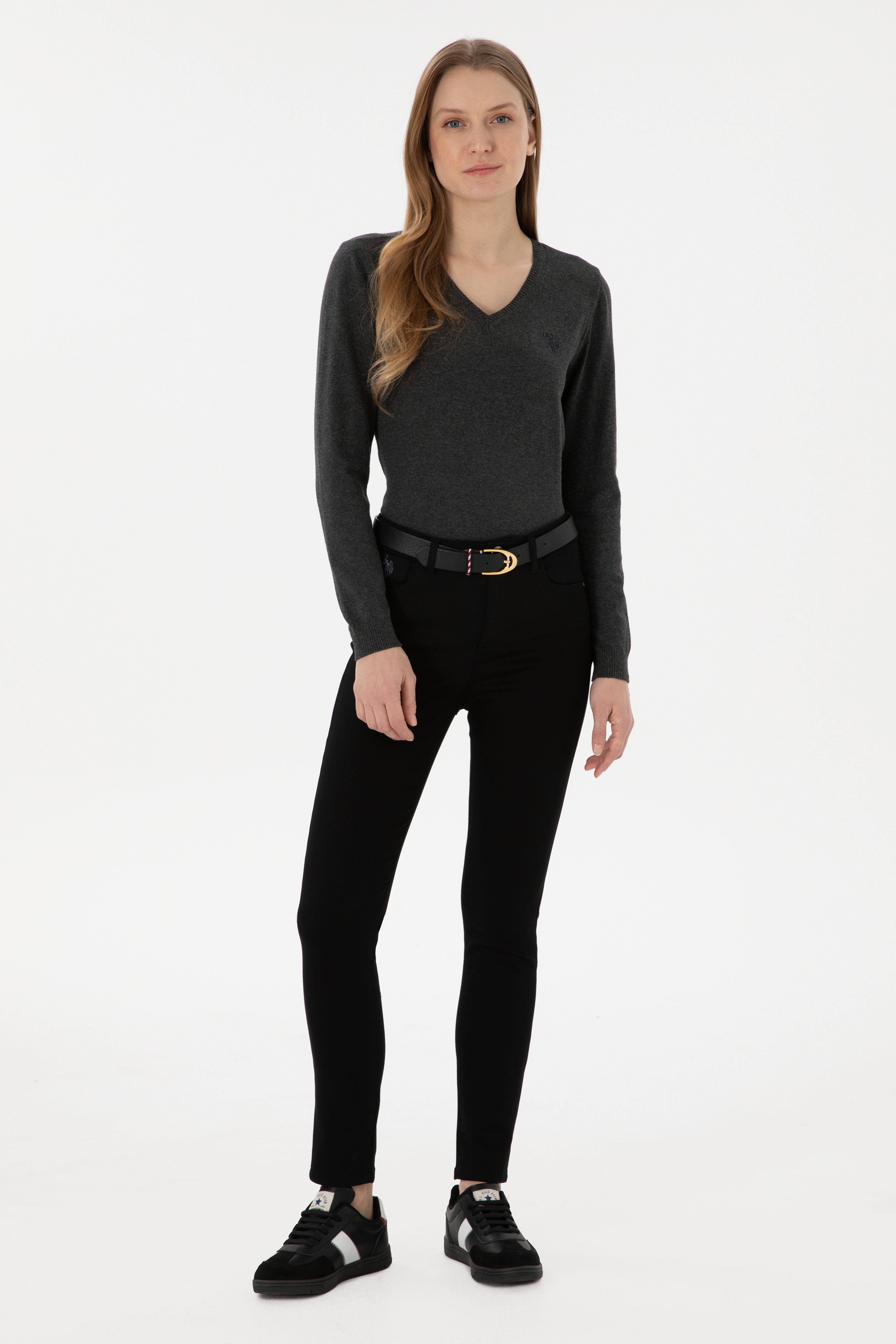 Kadın Siyah Toothpick Fit Kanvas Pantolon - Image 1