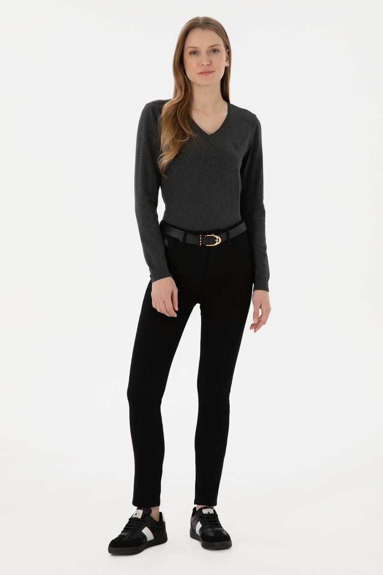 Kadın Siyah Toothpick Fit Kanvas Pantolon