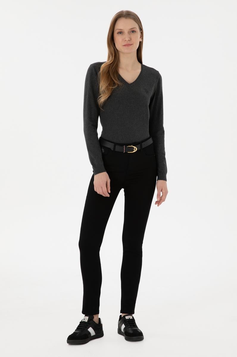 Kadın Siyah Toothpick Fit Kanvas Pantolon