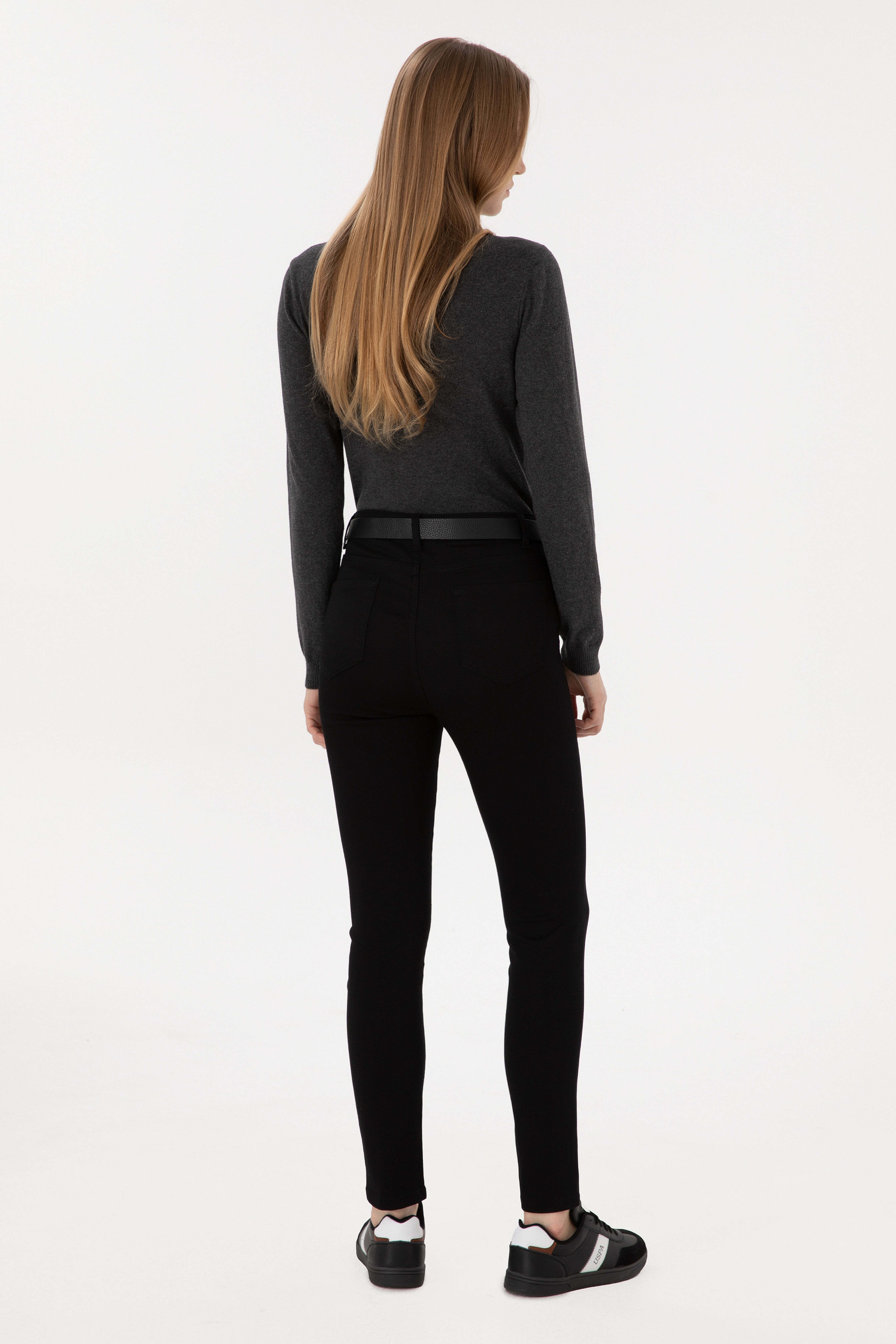 Kadın Siyah Toothpick Fit Kanvas Pantolon - Image 4