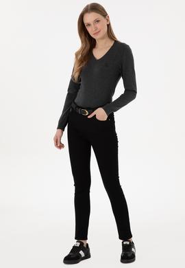 Kadın Siyah Toothpick Fit Kanvas Pantolon - 50298498010