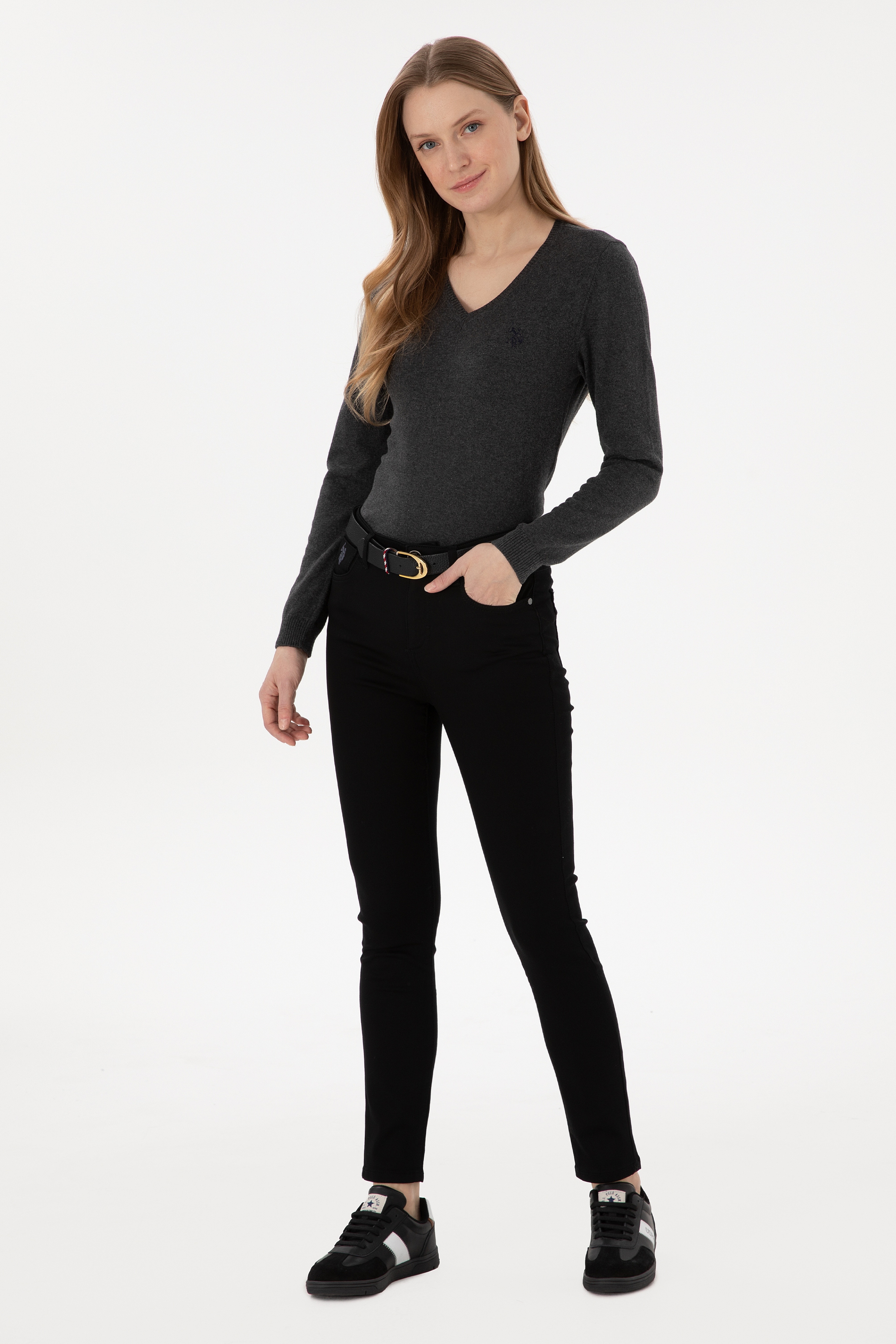 Kadın Siyah Toothpick Fit Kanvas Pantolon - Image 3