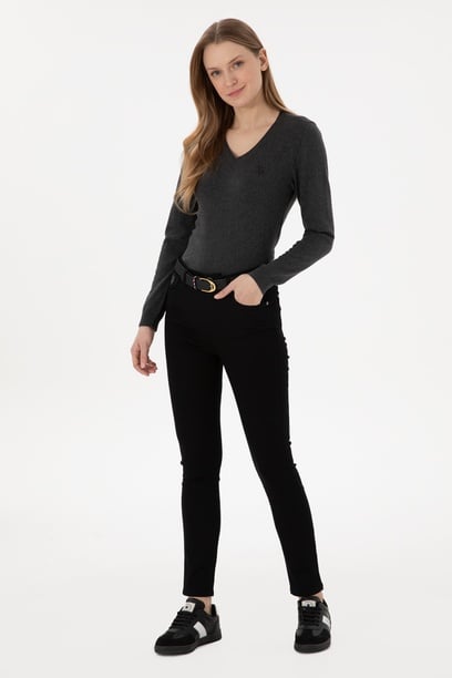 Kadın Siyah Toothpick Fit Kanvas Pantolon