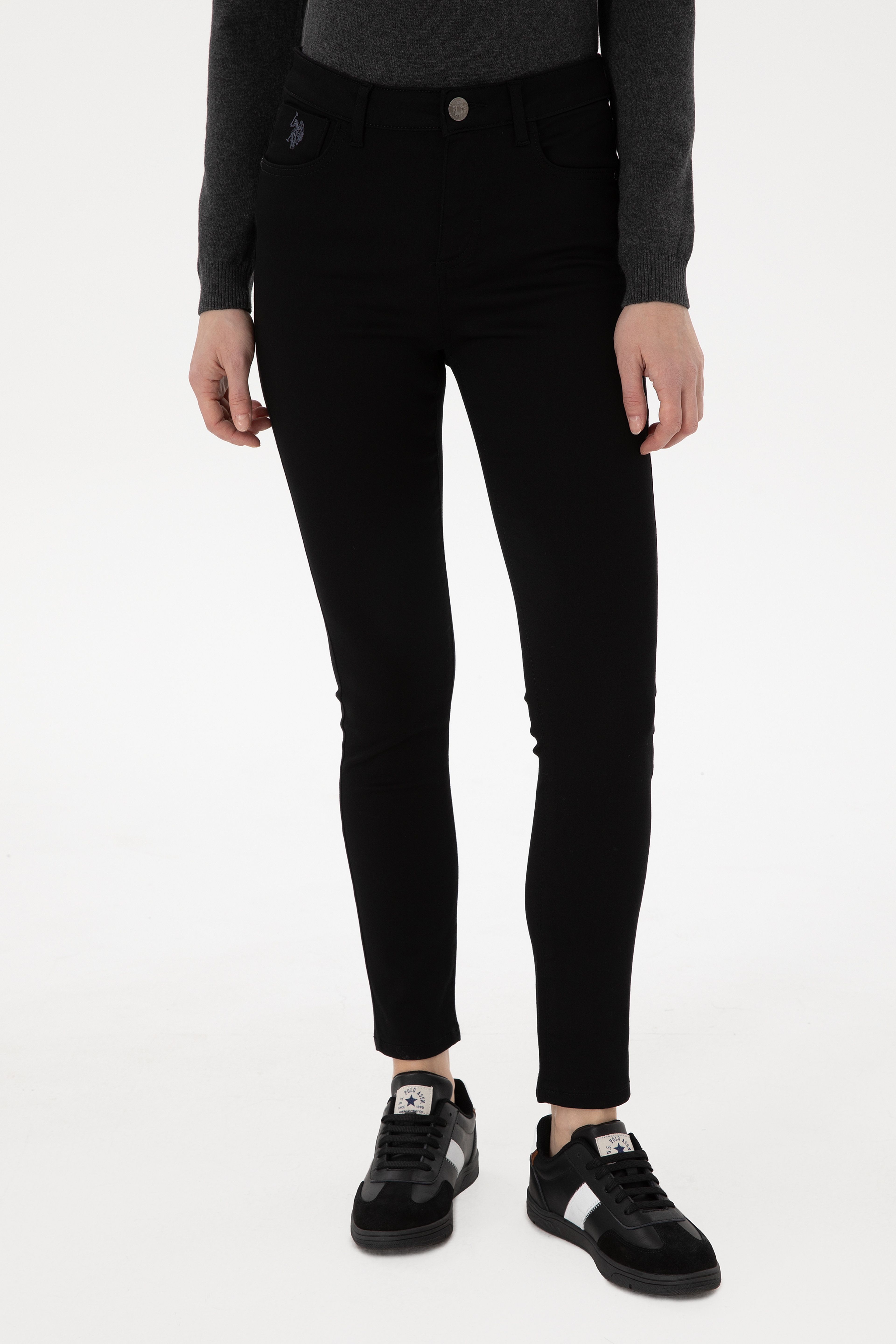 Kadın Siyah Toothpick Fit Kanvas Pantolon - Image 2
