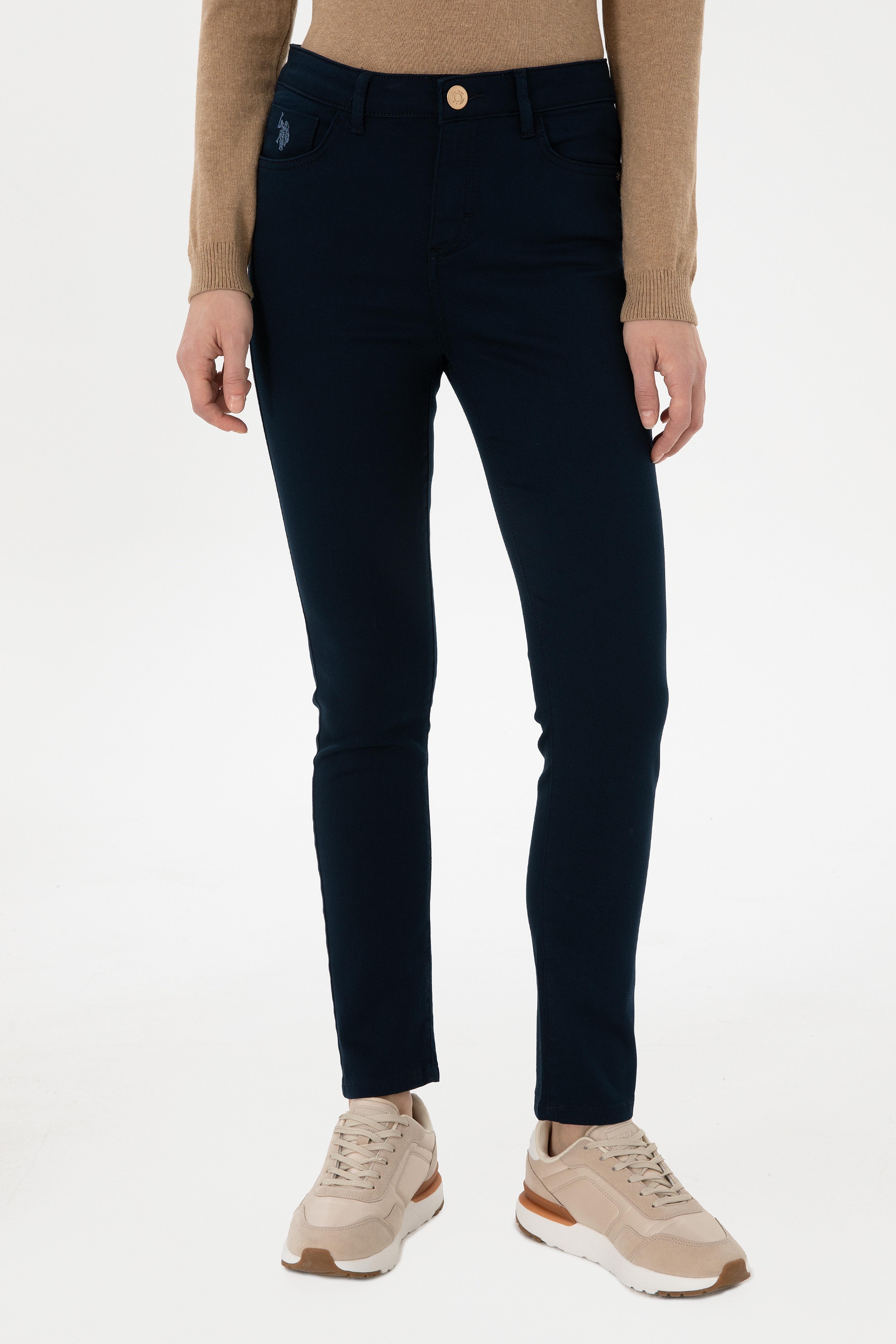 Kadın Lacivert Toothpick Fit Kanvas Pantolon - Image 2