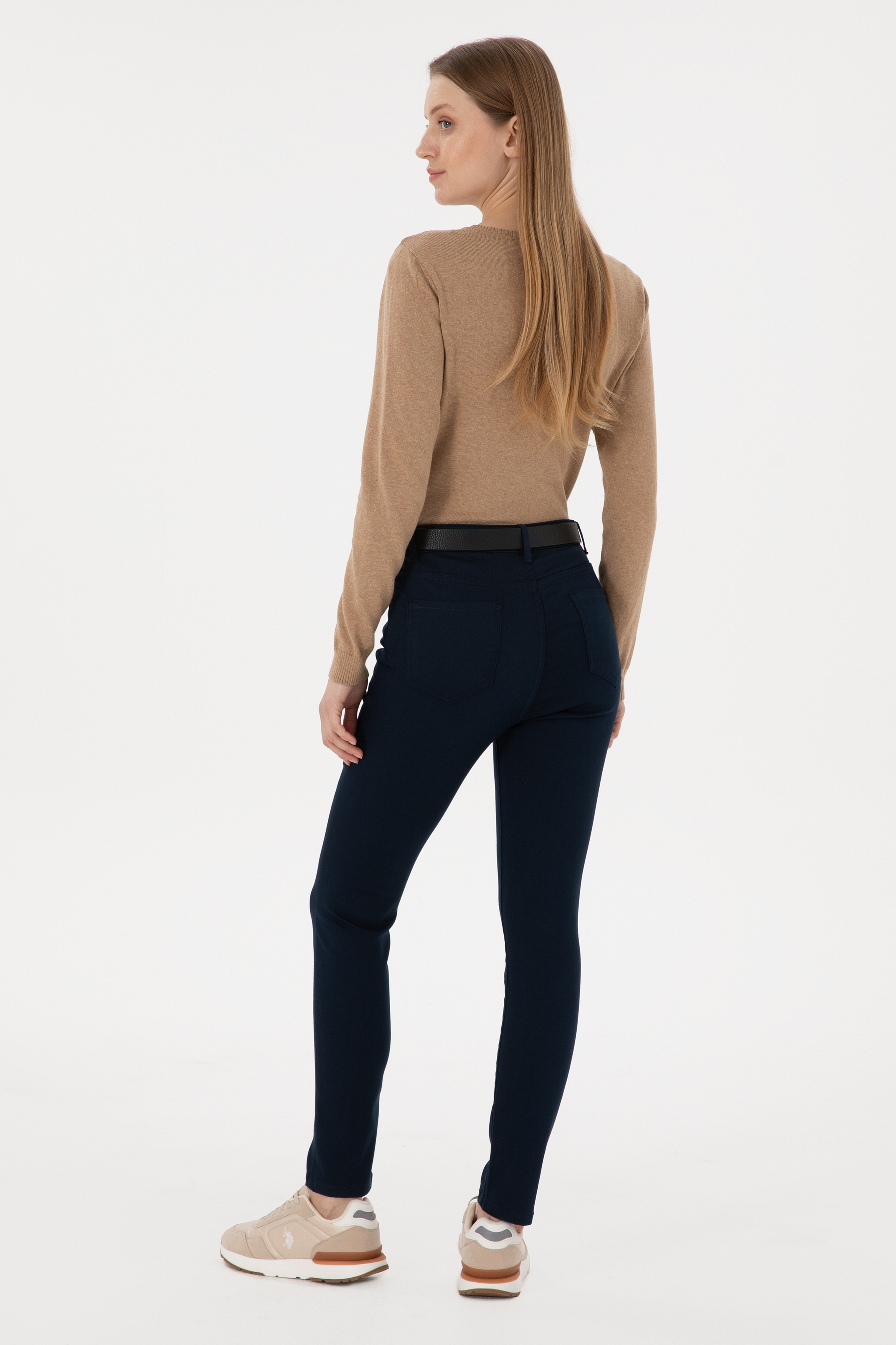 Kadın Lacivert Toothpick Fit Kanvas Pantolon - Image 4