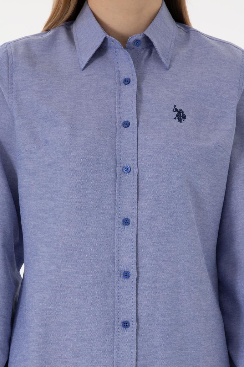 Kadın Saks Uzun Kollu Basic Gömlek - 50297002044