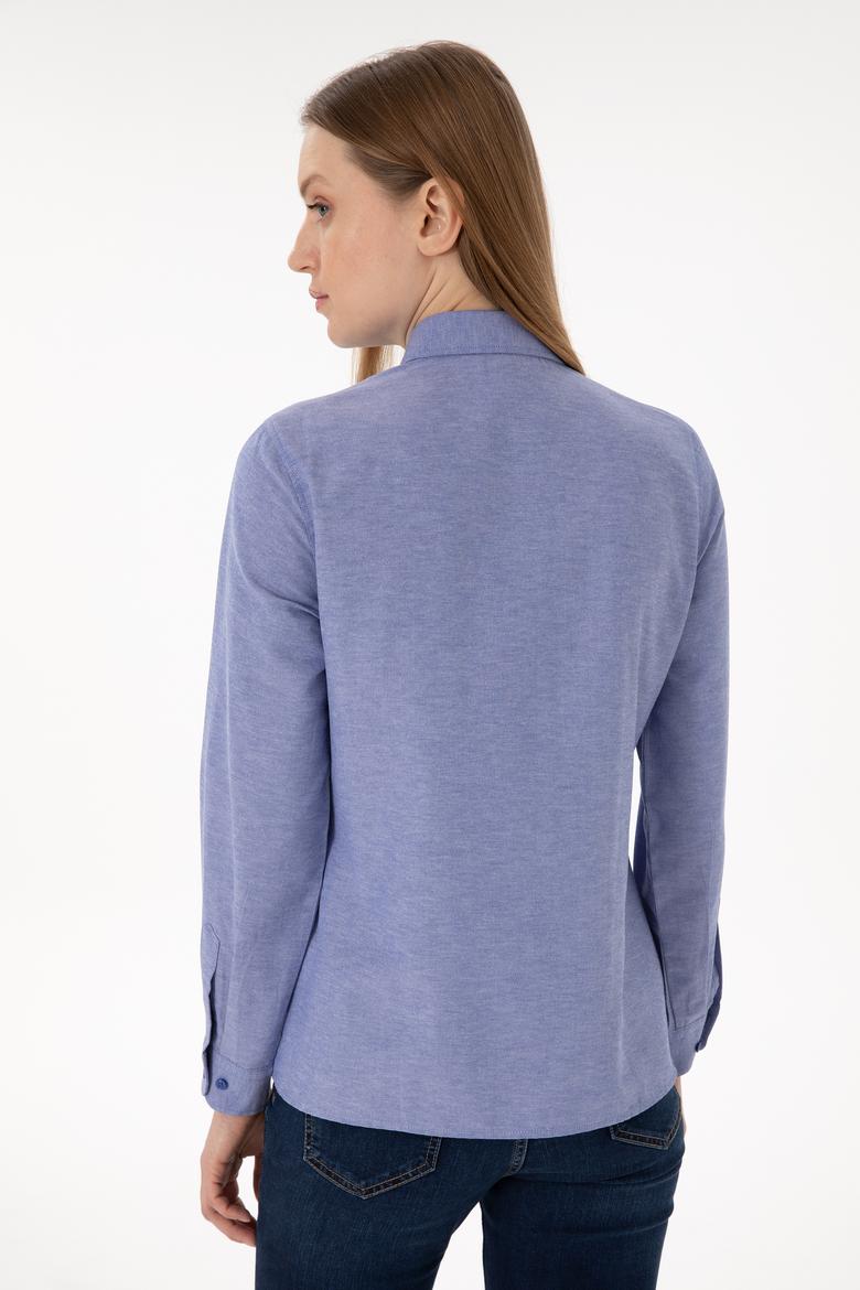 Kadın Saks Uzun Kollu Basic Gömlek - 50297002044