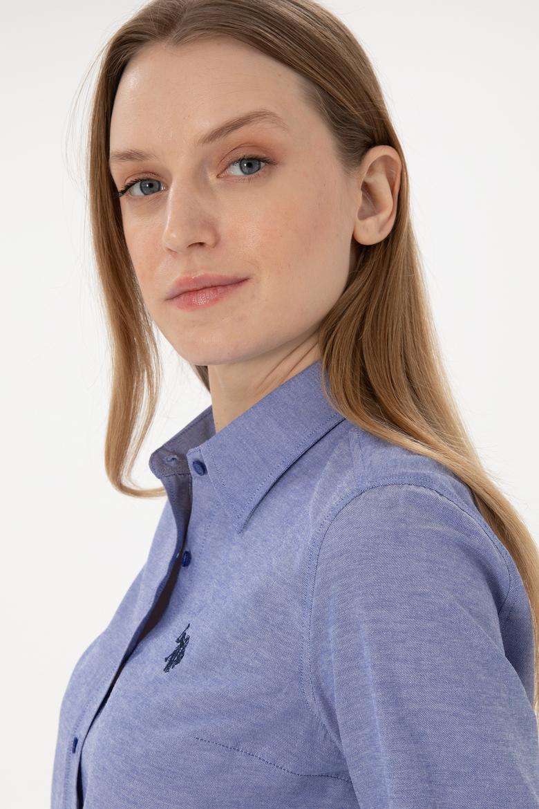 Kadın Saks Uzun Kollu Basic Gömlek - 50297002044