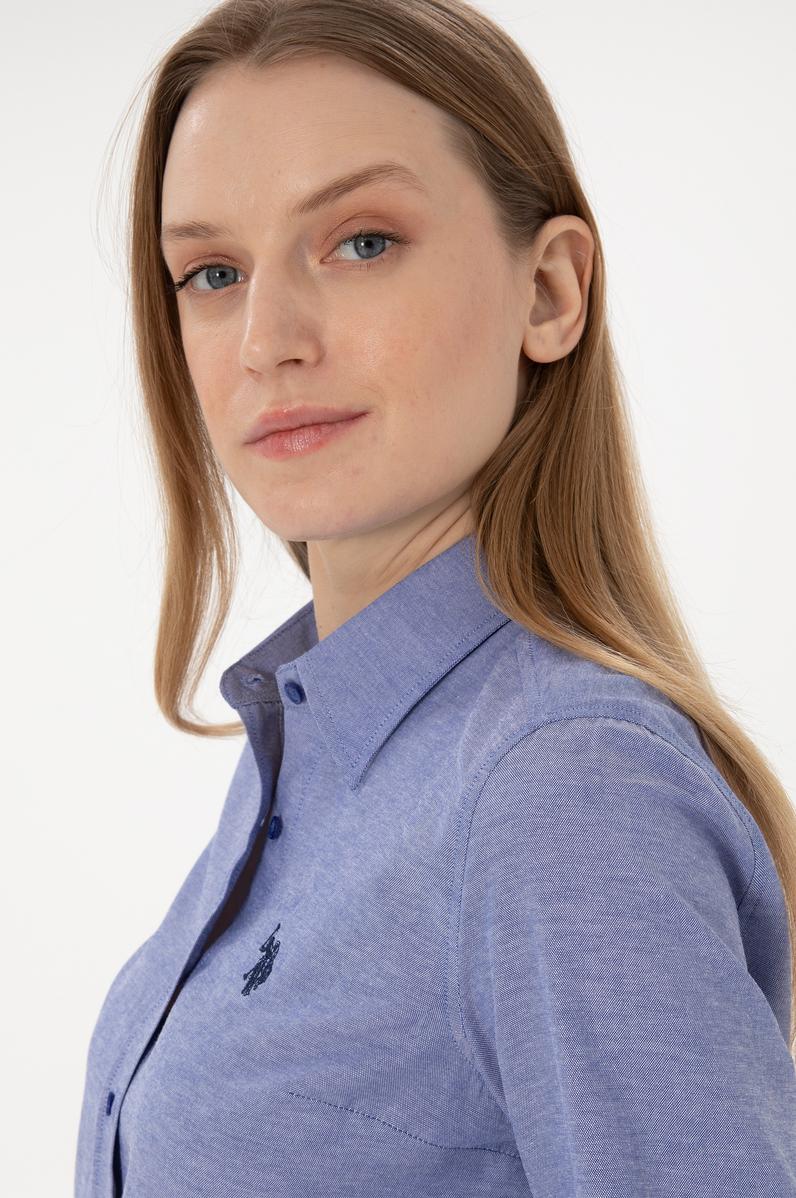 Kadın Saks Uzun Kollu Basic Gömlek