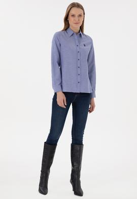 Kadın Saks Uzun Kollu Basic Gömlek - 50297002044