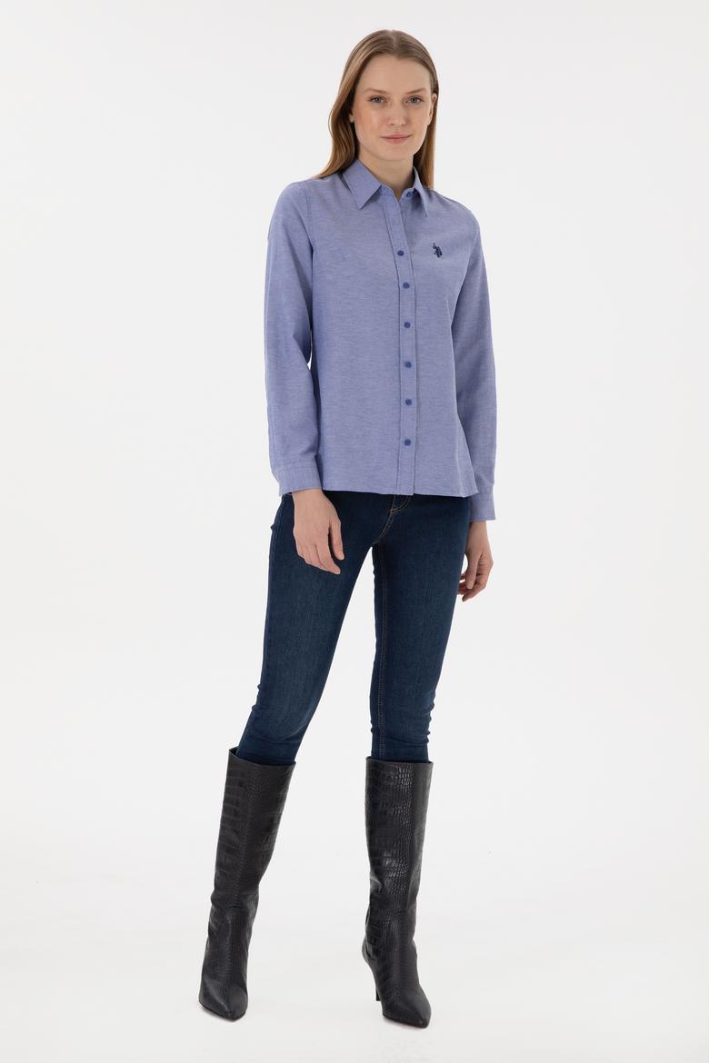 Kadın Saks Uzun Kollu Basic Gömlek - 50297002044