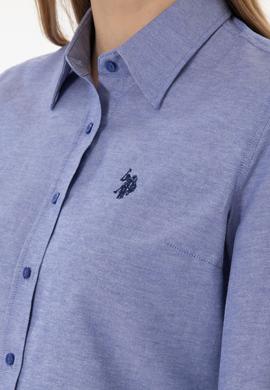 Kadın Saks Uzun Kollu Basic Gömlek - 50297002044