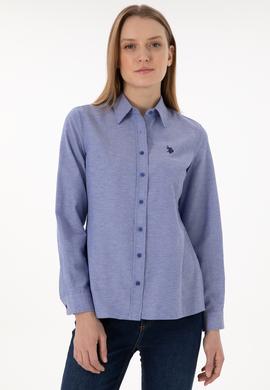 Kadın Saks Uzun Kollu Basic Gömlek - 50297002044