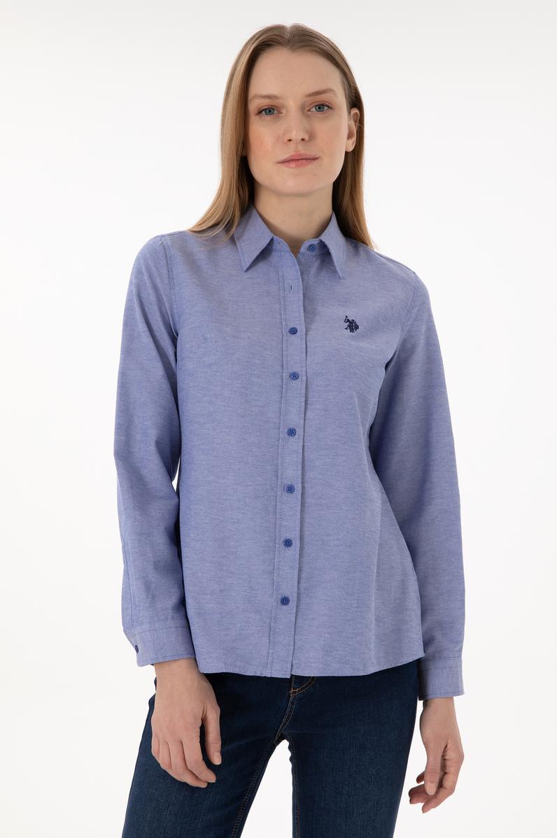 Kadın Saks Uzun Kollu Basic Gömlek