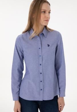 Kadın Saks Uzun Kollu Basic Gömlek - 50297002044