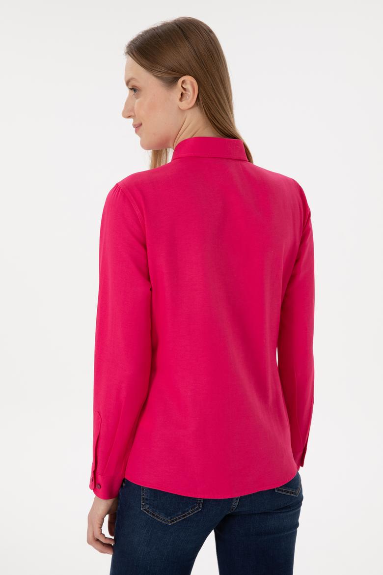 Kadın Fuşya Uzun Kollu Basic Gömlek - 50297002068
