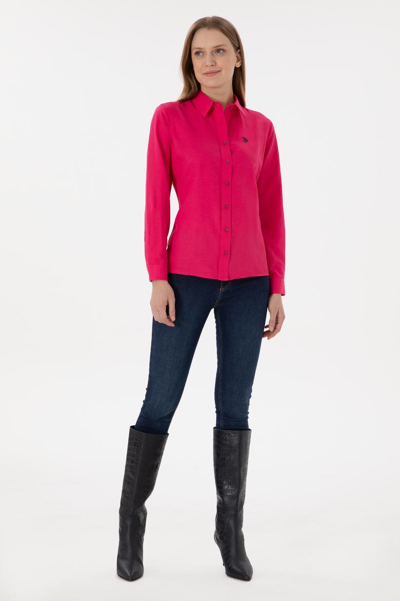 Kadın Fuşya Uzun Kollu Basic Gömlek - 50297002068