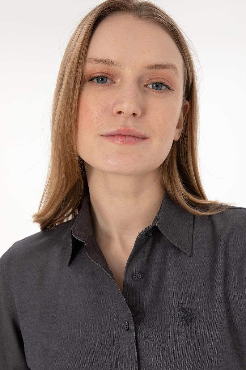 Kadın Antrasit Uzun Kollu Basic Gömlek