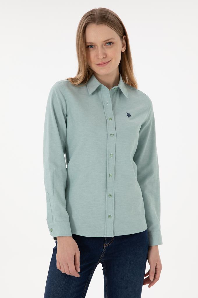 Kadın Su Yeşili Uzun Kollu Basic Gömlek