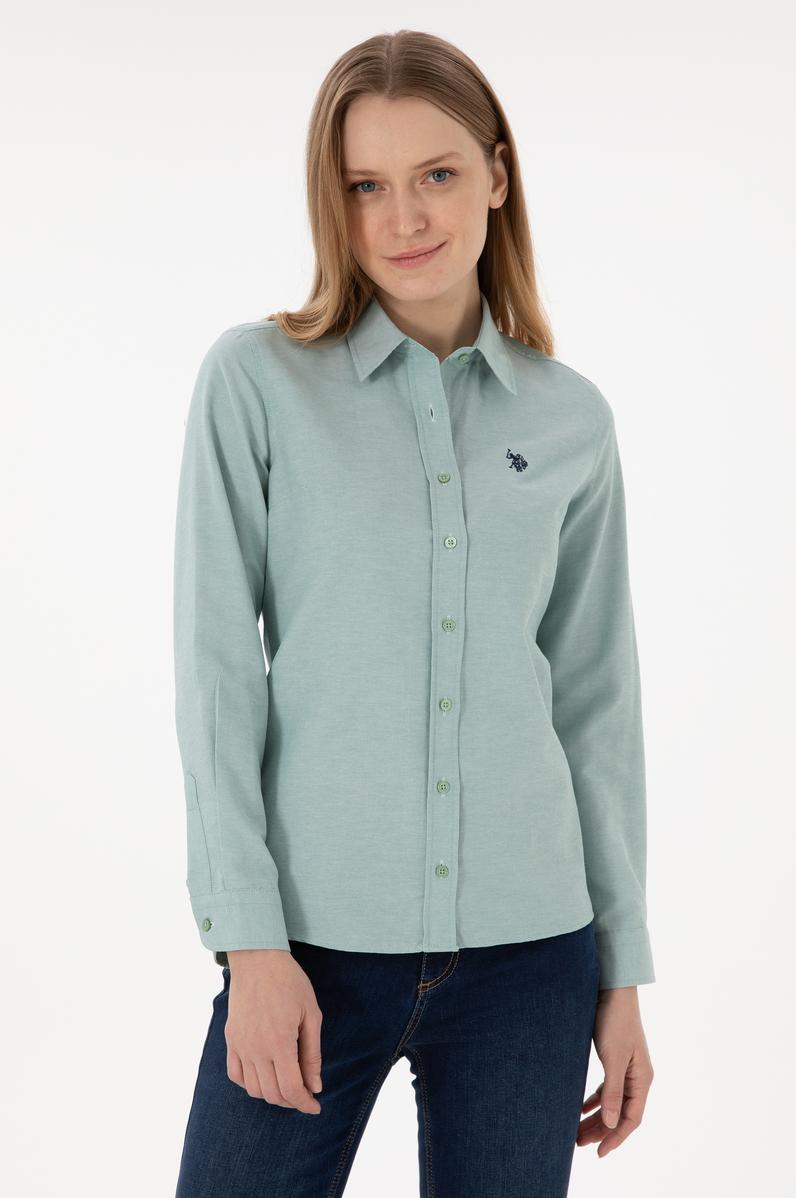 Kadın Su Yeşili Uzun Kollu Basic Gömlek