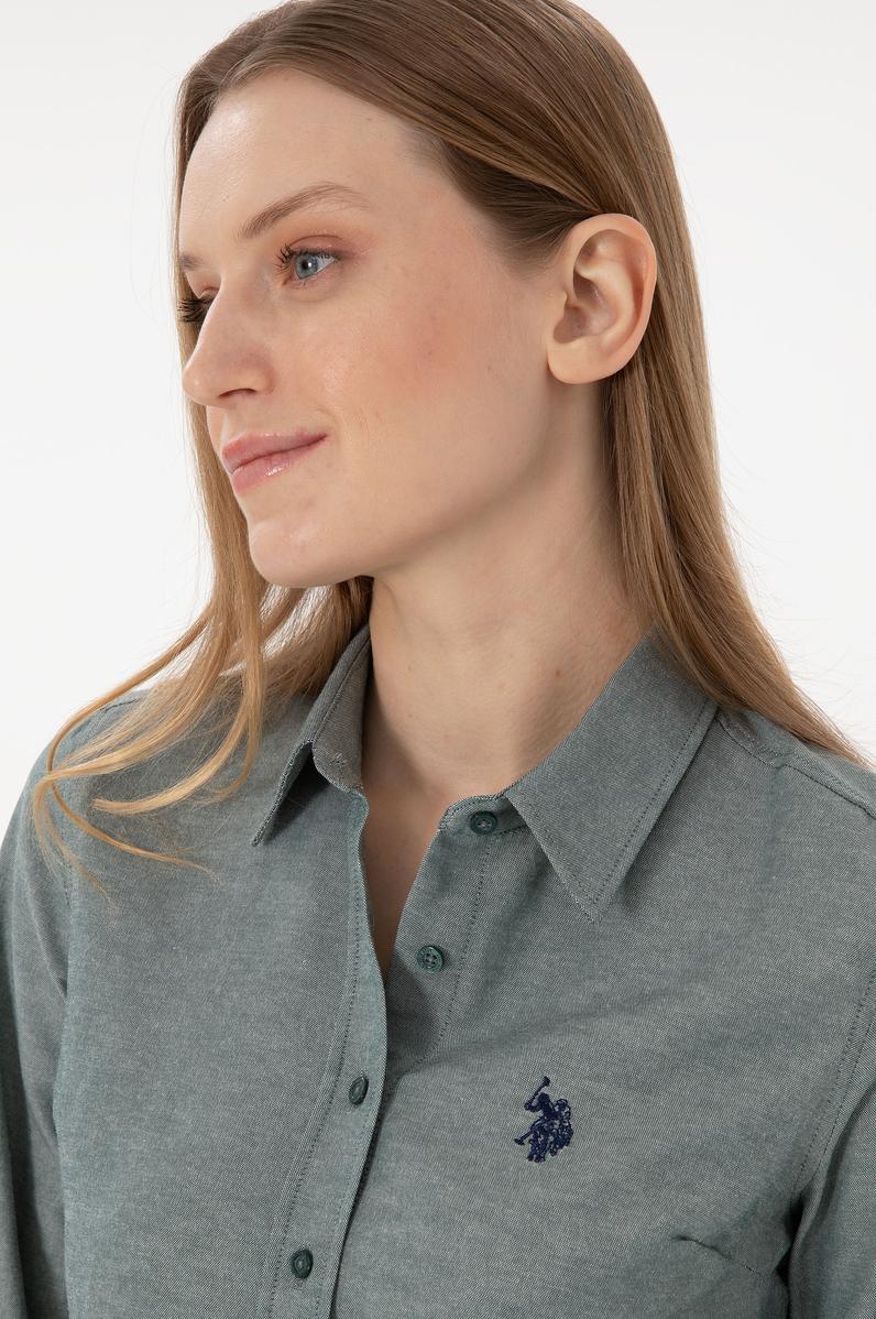 Kadın Koyu Yeşil Uzun Kollu Basic Gömlek