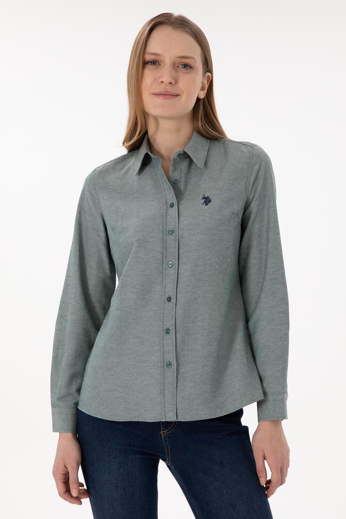 Kadın Koyu Yeşil Uzun Kollu Basic Gömlek