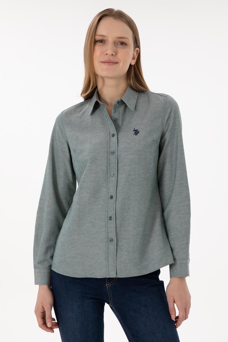 Kadın Koyu Yeşil Uzun Kollu Basic Gömlek