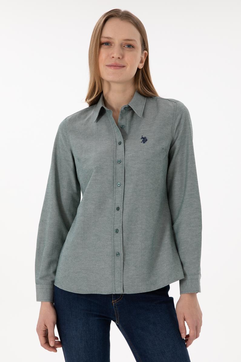 Kadın Koyu Yeşil Uzun Kollu Basic Gömlek