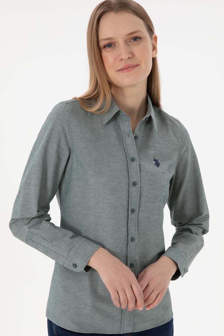 Kadın Koyu Yeşil Uzun Kollu Basic Gömlek - 50297002125