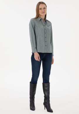 Kadın Koyu Yeşil Uzun Kollu Basic Gömlek - 50297002125