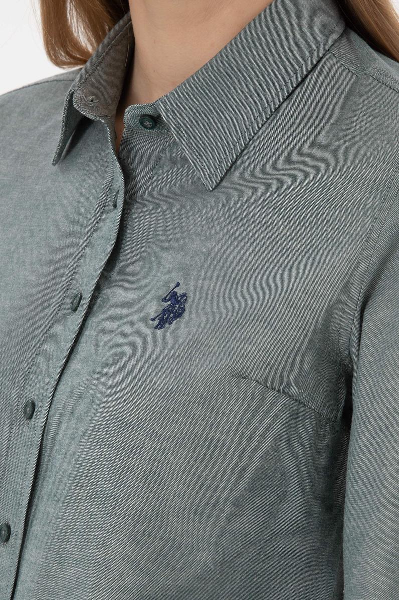 Kadın Koyu Yeşil Uzun Kollu Basic Gömlek