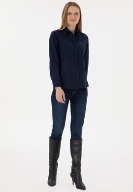 Kadın Lacivert Uzun Kollu Basic Gömlek - 50297002052