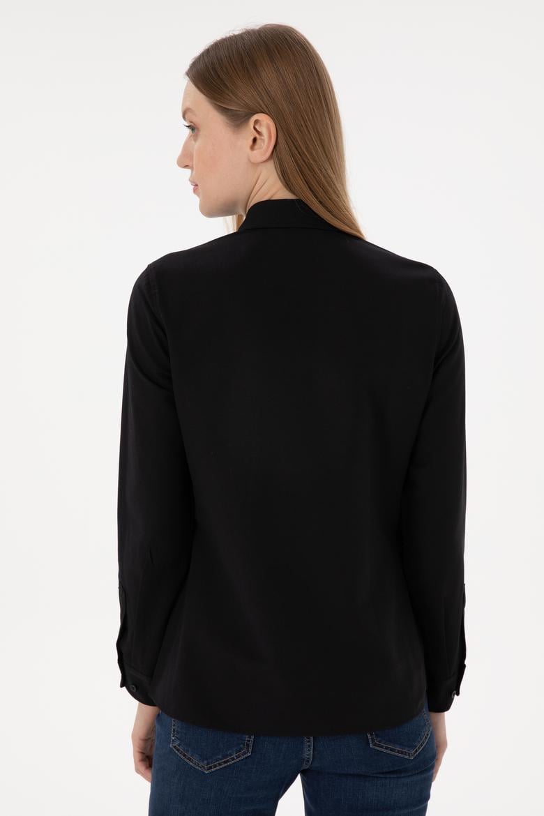 Kadın Siyah Uzun Kollu Basic Gömlek - 50297002028