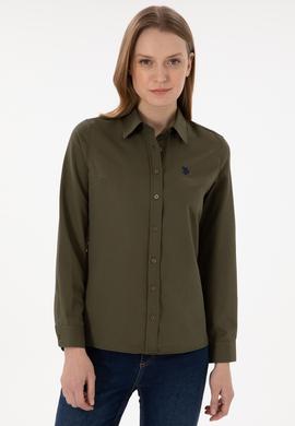 Kadın Haki Uzun Kollu Basic Gömlek - 50297002060